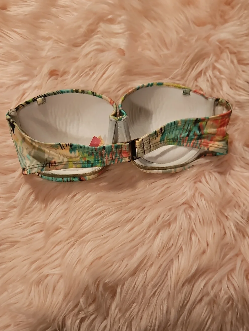 Vintage 2014 VS Tropical Watercolor Push Up BeachBandeau Ribbon Strapless Bikini